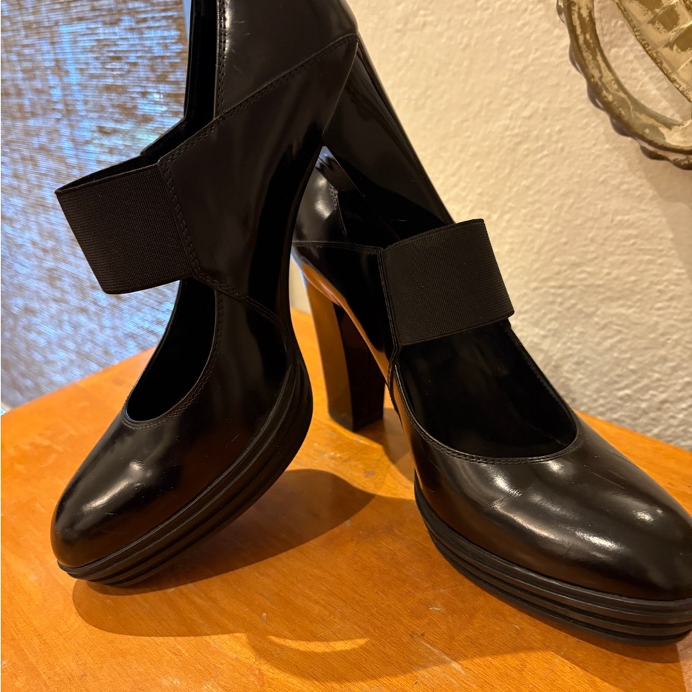 Hogan Black Chunky Heel Mary Jane Shoes
